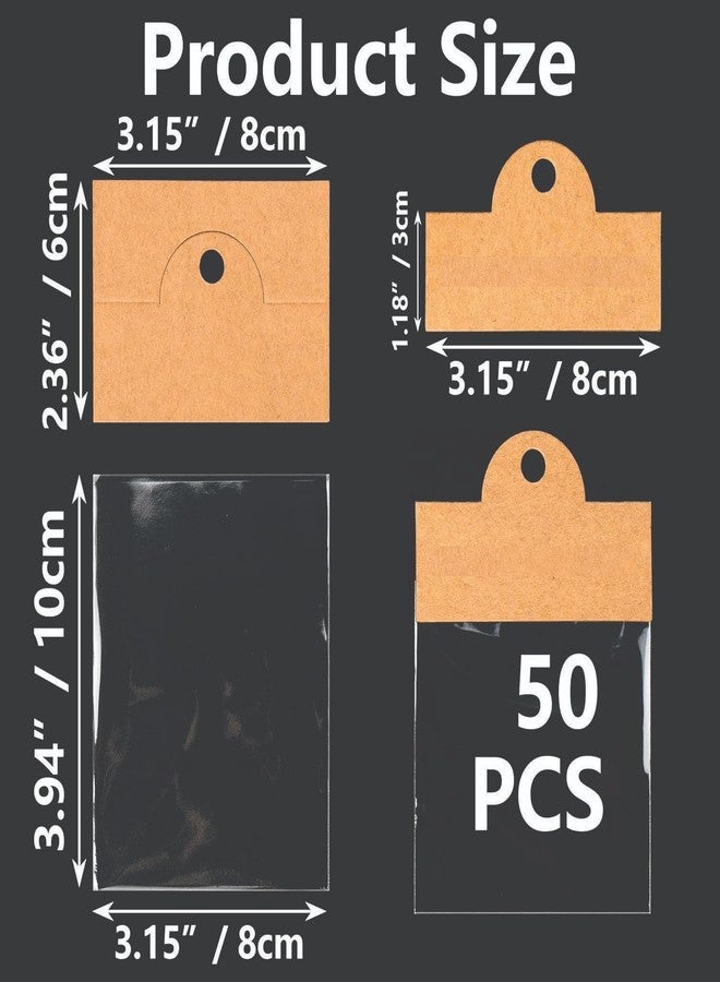 Zenomia Paper Jewelry Package Bags with Kraft Hanging Cards Small Business, Hanging Display Cards, Bracelet, Earring, Keychain, Brown 50pcs(3.14x2.36in) - Image 3